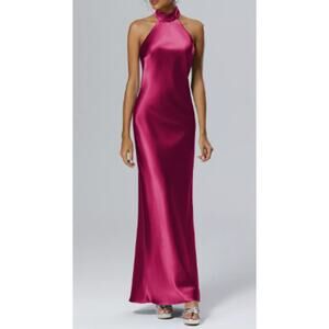 AW BRIDAL 4 S Mugwort jester red satin crystal gala halter maxi dress NEW B136